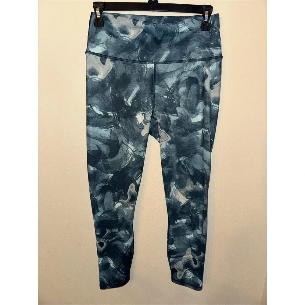 Fabletics Womens M Powerhold High Waisted 7/8 Leggings Bra‎ Set Green Print
